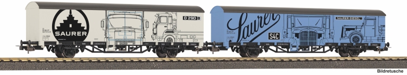 PIKO 27747 - H0 - 2-tlg. Set Gedeckte Güterwagen Starke Marken Saurer, SBB, Ep. V
